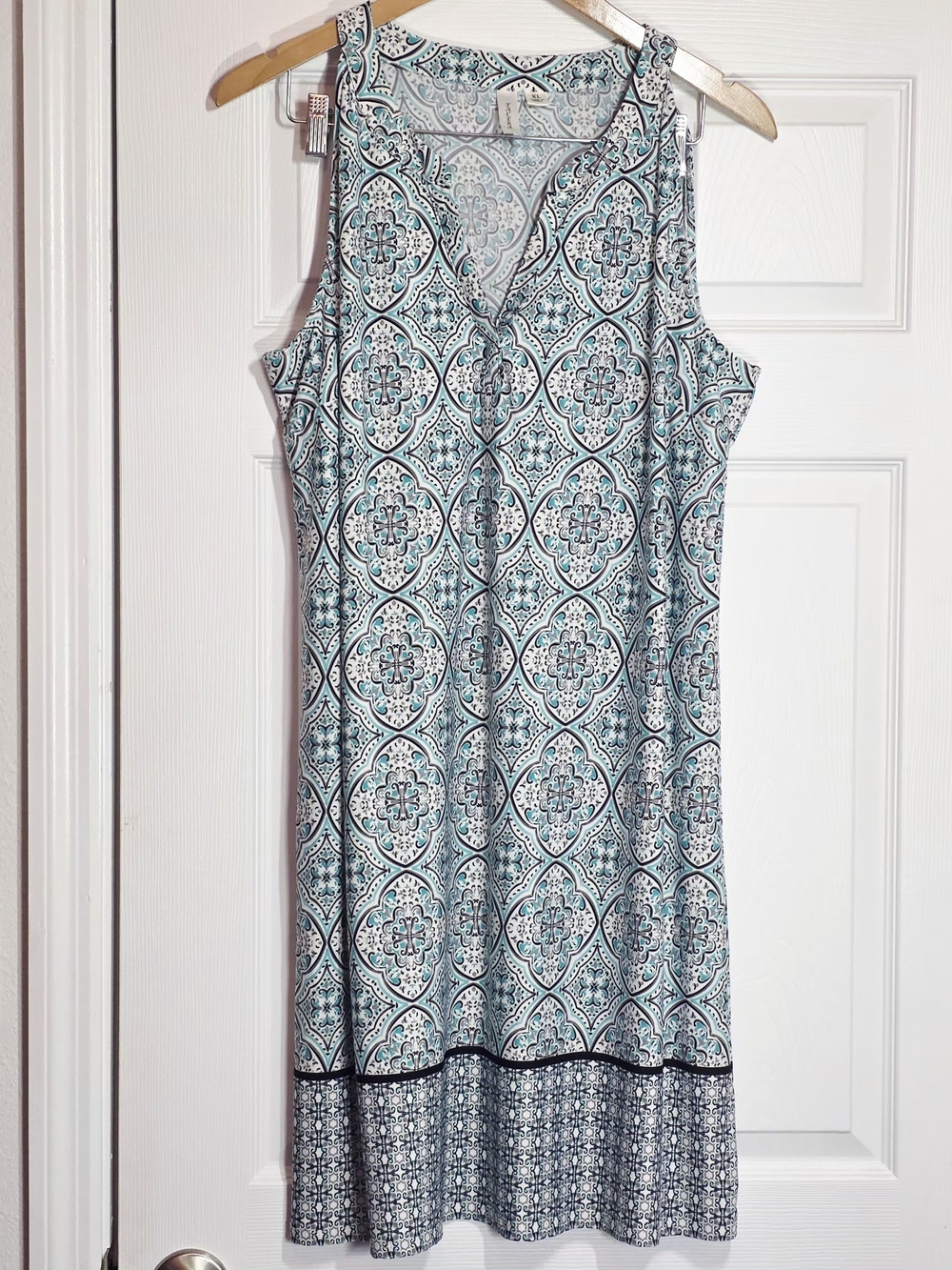 Tacera Turquoise and Black Patterned Dress